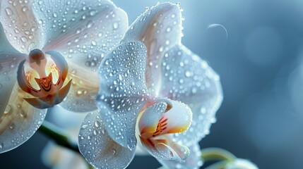 Wall Mural - Macro shot of a white orchid with detailed petals