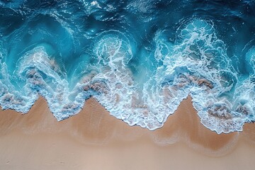 Poster - Aerial View of Waves Crashing on the Beach