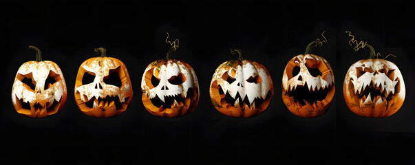 Canvas Print - set of halloween scary pumpkins cut. spooky creepy pumpkins cut