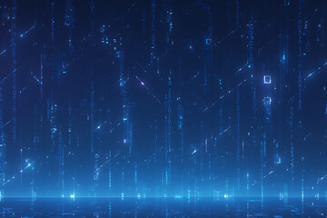 A binary background with dark blue and touches of neon highlights creating a technological and futuristic aesthetic