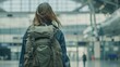 © vefimov - A traveler with a backpack and a packed suitcase, waiting for their journey at an airport.