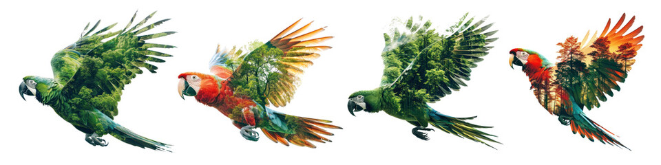 Poster - Double exposure wildlife animal png cut out element set