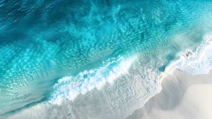 Wall Mural - aerial view of turquoise ocean waves breaking on