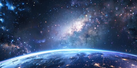 Wall Mural - a blue and white planet with a starry sky
