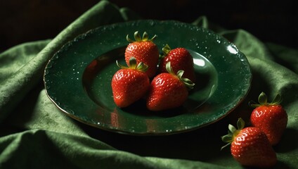 Wall Mural - strawberries on a plate