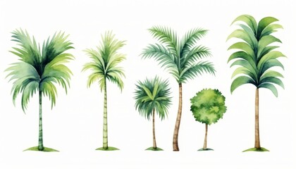 Wall Mural - watercolor style illustration of tropical palm tree, collection set isolated on white background