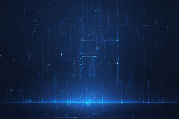 A binary background with dark blue and touches of neon highlights creating a technological and futuristic aesthetic