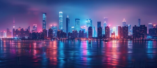 Wall Mural - city skyline with modern buildings at night