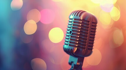 Wall Mural - Vintage microphone with colorful bokeh background, retro music and entertainment concept