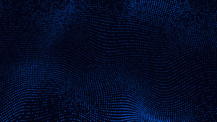 abstract blue dot wave technology background with blue light digital effect. Digital dynamic wave of particles. Abstract technology has a grunge background. Big data visualization