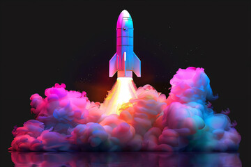 Wall Mural - Rocket Launch with Colorful Smoke.