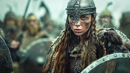 Wall Mural - Young viking warrior woman in an epic battle