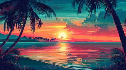 Canvas Print - Tropical Sunset Beach.