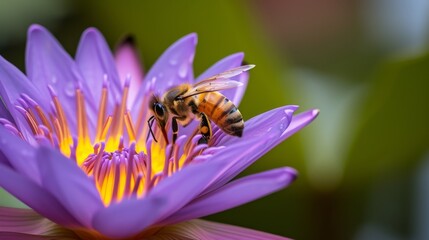 Wall Mural - Bee landing on a water lily