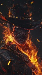 Wall Mural - A man in a cowboy hat is surrounded by fire