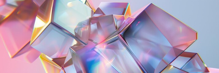 Wall Mural - abstract geometric shapes with iridescent surfaces create a visually captivating composition with co