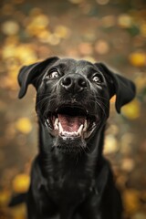 Poster - A black dog with its mouth open and teeth showing