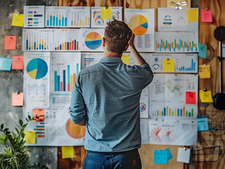 Man Analyzing Data Charts On A Wall In An Office