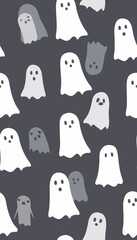 Wall Mural - A pattern of ghosts on a dark background