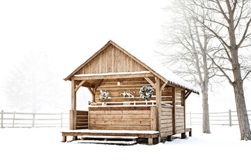 Wall Mural - Wooden Cabin in a Snowy Winter Landscape