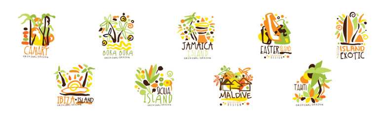 Poster - Exotic Island Logo and Label Original Design Vector Set