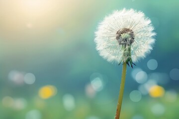 Wall Mural - Dandelion on blurred soft fresh background under sunlight