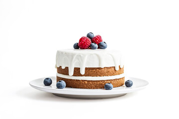 Poster - Delicious Cake with White Icing and Fresh Berries