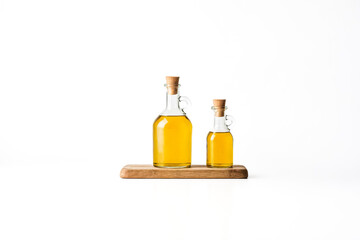 Sticker - Two Glass Bottles of Olive Oil on Wooden Cutting Board