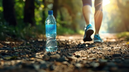 A captivating photograph of a person jogging with a water bottle