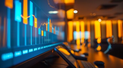 Aufkleber - A bar graph showing market trends and comparisons, projected onto a screen in a conference room.