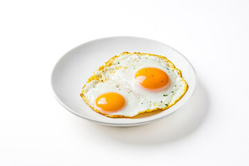 Two Fried Eggs on a White Plate