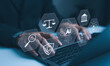 © Supatman - AI Laws and Regulations Concept. Hand typing on laptop with digital icons representing artificial intelligence, legal standard, ethics, and regulatory compliance, Technology law and policy, copyright,