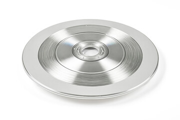 Silver circular disc with concentric grooves and a central hole