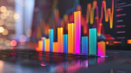 Aufkleber - A colorful 3D bar graph displayed on a laptop, indicating quarterly sales performance.