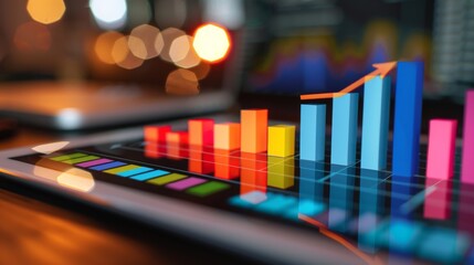 Aufkleber - A colorful bar graph displayed on a tablet, indicating growth in various sectors