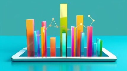 Aufkleber - A colorful bar graph displayed on a tablet, indicating growth in various sectors