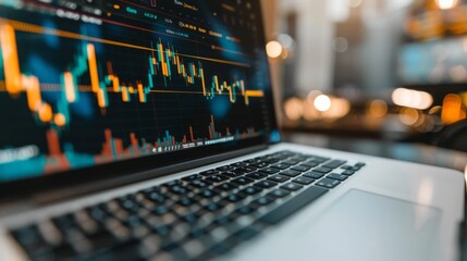 Poster - A detailed view of a gold price graph on a laptop screen, with various technical indicators.