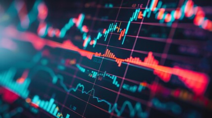 Aufkleber - A detailed view of a stock graph showing market volatility and trend lines