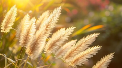 Wall Mural - Close-up shot of an autumn grass flower with a soft focus