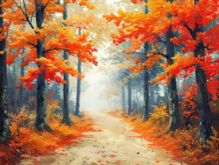 Wall Mural - Landscape with warm autumn colors