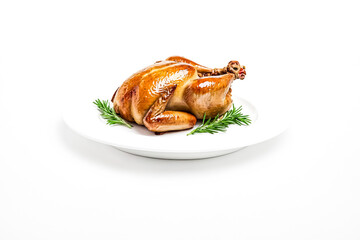 Wall Mural - Roasted Chicken with Rosemary on a White Plate