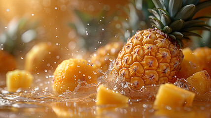 Wall Mural - An advertising photo. Pineapple and pineapple juice. Tropical fruits.