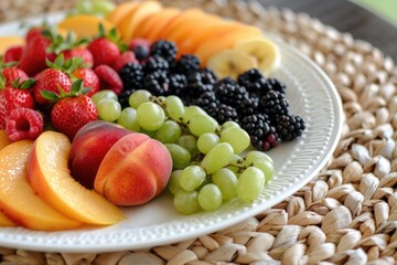 Wall Mural - A plate of fruit with a white background