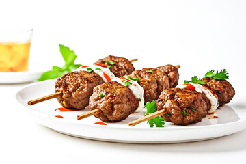 Poster - Grilled Meatballs with Creamy Sauce on a Skewer