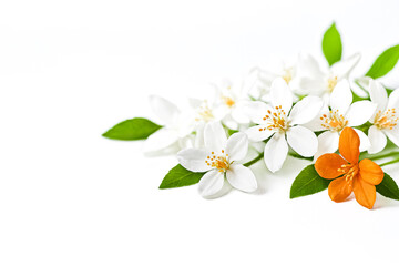 Wall Mural - White and Orange Flowers on a White Background