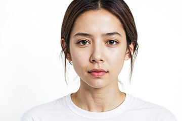 Sticker - Portrait of a young woman with dark hair and brown eyes, looking directly at the camera.