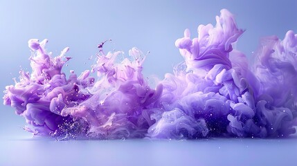 Wall Mural -   A group of purple and white inks on a light blue background with a splash of water in the foreground