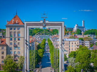 Wall Mural - Kaunas city center, Lithuania. Aerial drone photo of pedestrian Daukantas street in a new city center connecting Freedom avenue and Zalgirio arena