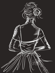 Wall Mural - Fashion model sketch. Hand drawn fashion model on chalkboard background