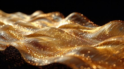 Poster -   A macro shot of a gold object with water droplets on its surface against a dark backdrop